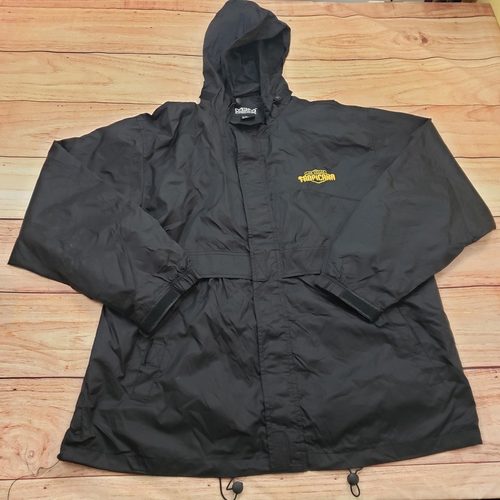 MBM Gear Jacket Mens 2XL Black Hooded Windbreaker Rain Las Vegas Tropicana‎ Logo